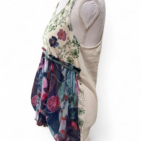 Custo Barcelona Women’s Floral Mixed Print Tank Top Boho Sheer Overlay Size M - Picture 4 of 6
